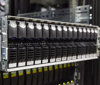 A close-up image of a redundant array of independent disks.