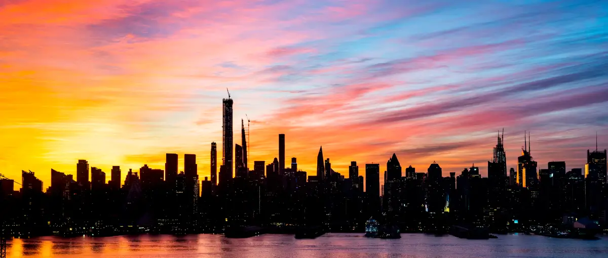 Manhattan Skyline at Sunset from Hudson River Waterfront taken by Joseph DiGiovanna 